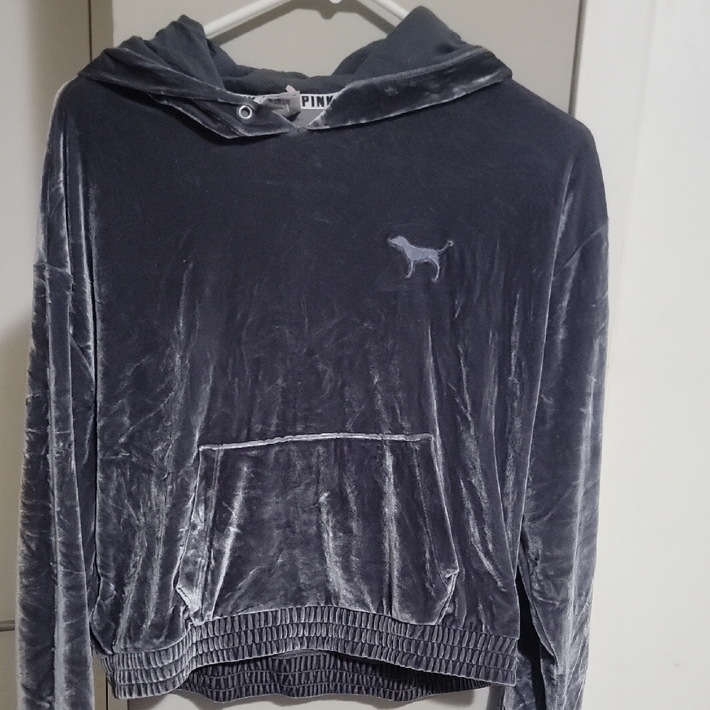 PINK Gray Velour Hoodie
